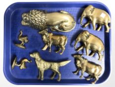 A group of cast brass animal ornaments, largest 17 cm long.