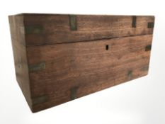 A mahogany brass bound work box and contents,