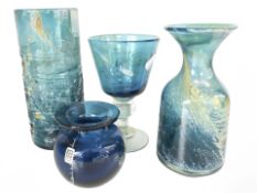 A Mdina blue glass cylindrical vase, height 20 cm,