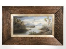 Florence Caygill : Lake scene, oil on canvas, signed and dated 1907, 19 cm x 39 cm.