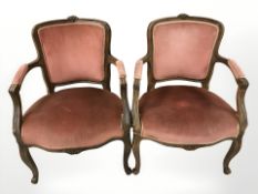 A pair of Continental carved beech salon armchairs