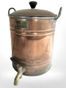 A White Brothers of 236 Westgate Road, Newcastle on Tyne twin-handled copper keg, with brass tap,