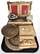 A group of inlaid table boxes, Indian mother of pearl inlay plate,