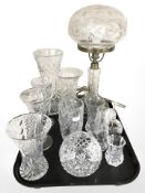 Several crystal vases, mushroom lamp height height 41 cm,
