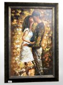 Laonid Afremov : A couple embracing, oil on board, 42 cm x 67 cm.