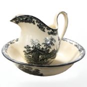 A Newport pottery Genevese transfer printed wash jug and basin, diameter 40 cm.