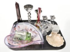 Glass wares to include pair of Villeroy & Boch candlesticks, studio glass vases, fruit bowl, etc.