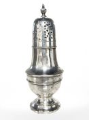 A silver sugar caster, Sheffield marks rubbed, height 19cm. CONDITION REPORT: 197.