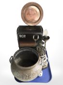 A 19th century copper planter, a further plate,