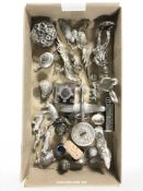 A quantity of miniature silver plated ornaments, animal figures, candle snuff, etc.