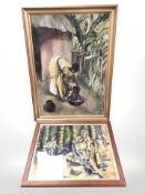 Kato Ngole (African, 20th century) A mother and children in traditional hut, watercolour,