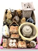A group of cottage ware ceramics, pottery lantern, ceramic caddies, tureen, rumtopf storage jar,