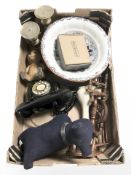 Miscellaneous wares including a miniature spinning wheel, metal and bakelite telephone,