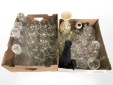 Assorted drinking glasses, ships style decanter and three others, etc.