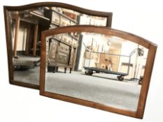 An Edwardian mahogany bevelled mirror and a further oak mirror, width 66 cm.
