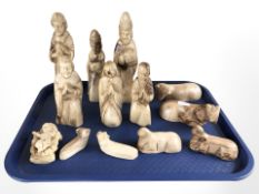 A carved wooden nativity set