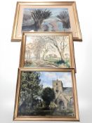 Wendy Draycott : Study of a stream with willow trees, colour chalks, 43 cm x 63 cm,