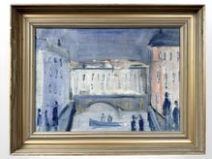 Danish School : Study of figures by a canal, oil on canvas, 45 cm x 32 cm.