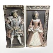 A pair of Marcus Designs ceramic plaques depicting Henry VIII and Elizabeth I, each 36 cm x 20 cm.
