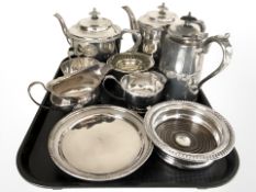 An EPNS four piece tea service and similar items,