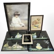 A group of lithographic prints, foil picture depicting a lady, etc.