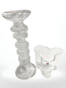 * Withdrawn * A Timo Sarpeneva six ring festivo frosted glass candlestick, height 24.