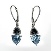 A pair of 10ct white gold blue topaz and diamond drop earrings,