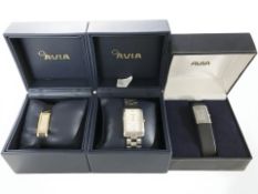 Three Avia quartz wristwatches, boxed.