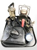 A Ceag inspection lamp, Spong coffee mill, brass blow lamp,