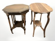 A late Victorian mahogany octagonal occasional table and a further table.