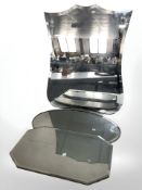 Three Art Deco frameless mirrors, largest 87 cm x 67 cm.