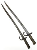 Two French model 1866 Chassepot sword bayonets, blades 57 cm long,