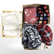 Assorted blankets, vintage linen, etc.