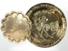 Two brass chargers, largest 55 cm diameter.