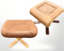 Two Danish bentwood and leather footstools
