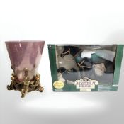 A ruby glass ice bucket on ornate gilt resin stand, height 27 cm,