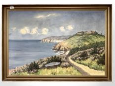 Danish School : Buildings on a headland, oil on canvas, 97 cm x 65 cm.