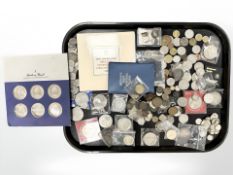 A tray of mixed world coins, crowns, Uncirculated Coin Collection 1986,