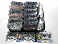 Seventeen Hasbro Star Wars and Marvel figurine sets, including Galactic Heroes and Superhero Squad,