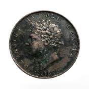 An 1826 George IV half penny coin.
