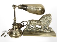 A Victorian cast brass lion doorstop, width 25 cm,