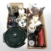Assorted kitchen and home wares, including Russell Hobbs slow cooker, ceramic dishes, place mats,