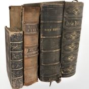 Three Victorian leather bound Holy Bibles, plus a further book of common prayer.