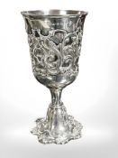 A Victorian embossed silver goblet, Henry Wilkinson & Co, Sheffield 1857,
