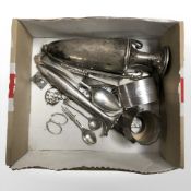 A group of silver / white metal items, including twin handled vase,