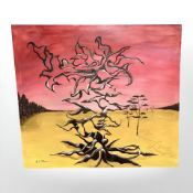 Derek Wilson (1955-2024) Surrealist landscape, oil on canvas, 138 cm x 123 cm.