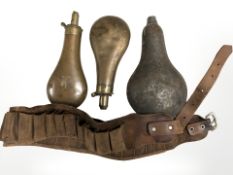 Two 19th century copper and brass powder flasks by Bartram & Co,