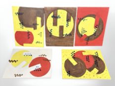 Five abstract oil paintings on canvas, each 30 cm x 40 cm.