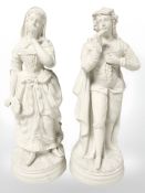 A pair of Parian figures of a lady and gentleman, height 35 cm.