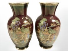 A pair of Crown Devon chinoiserie vases, height 22.5 cm.